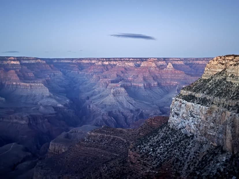 Grand Canyon formations glowing at twilight