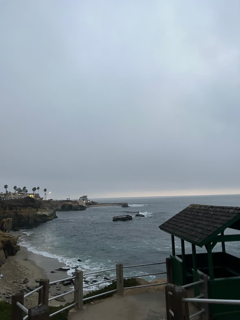 Rocky coastline at La Jolla Cove with waves hitting the shore