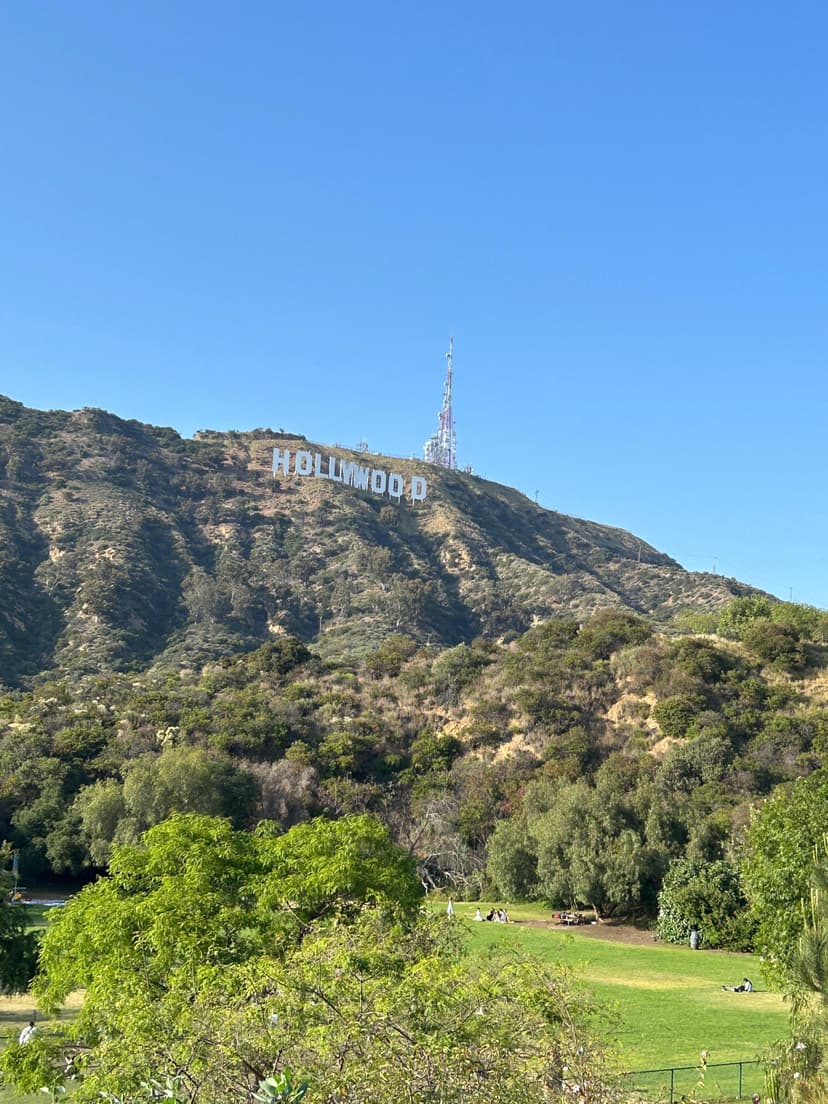 Iconic Hollywood Sign on Mount Lee under clear blue sky