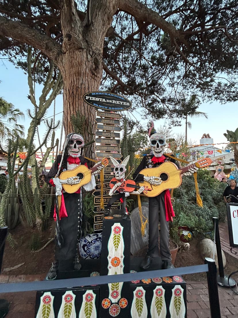 Skeleton mariachi band display for Día de los Muertos in Old Town San Diego